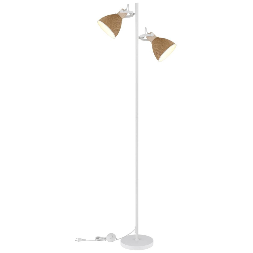 Globo - Stehlampe braun weiß Metall Holz B/H/L: ca. 25x158,5x32,5 cm E14 2 Brennstellen in Braun, Weiss