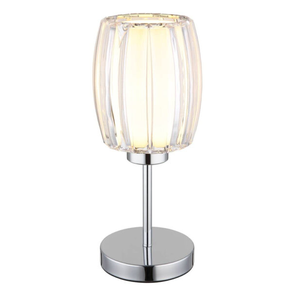 9007371583102 GLOBO Tischleuchte
Chrom Opal schwarz Glas Metall Textil H/D: ca. 40x18 cm E27 1 Brennstellen