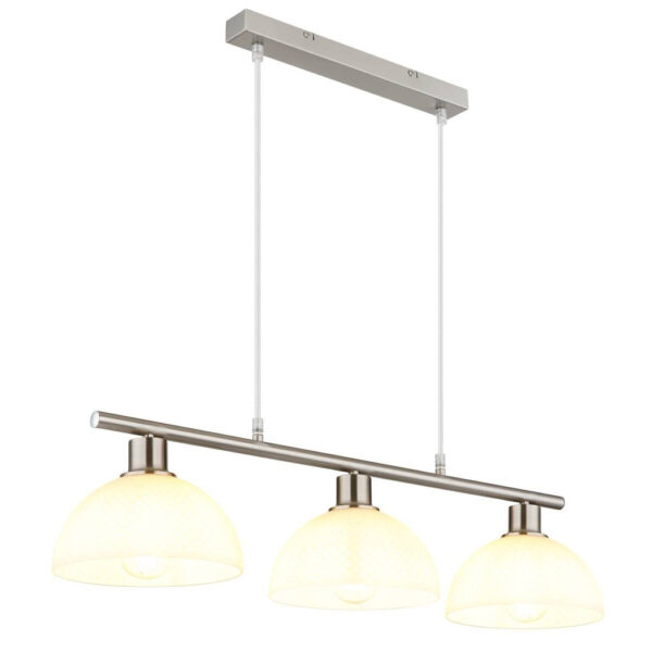 9007371583119 GLOBO Pendelleuchte
Opal nickel Metall Glas PVC B/H/L: ca. 20x120x77 cm E27 3 Brennstellen