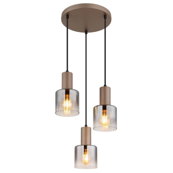 GLOBO Pendelleuchte Walton 3
kaffee Rauch klar Metall Glas H/D: ca. 150x28 cm E27 3 Brennstellen
