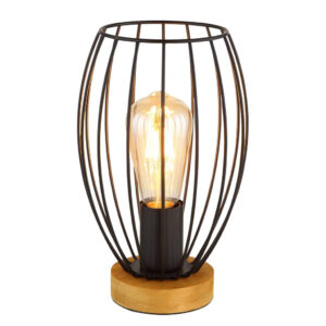 GLOBO Tischleuchte schwarz braun Holz Metall H/D: ca. 26x16 cm E27 1 Brennstellen