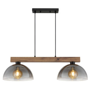 GLOBO Hängeleuchte dunkelbraun Rauch mattschwarz Holz Metall Glas B/H/L: ca. 30x120x85 cm E27 2 Brennstellen