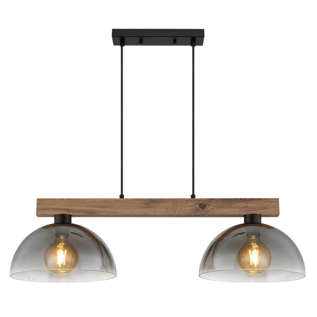 GLOBO Hängeleuchte
dunkelbraun Rauch mattschwarz Holz Metall Glas B/H/L: ca. 30x120x85 cm E27 2 Brennstellen