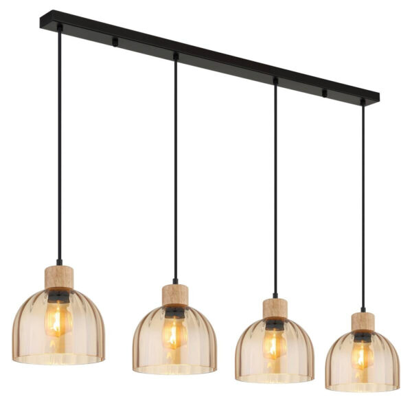 GLOBO Pendelleuchte
amber schwarz Metall Glas B/H/T: ca. 20x120x113 cm E27 4 Brennstellen