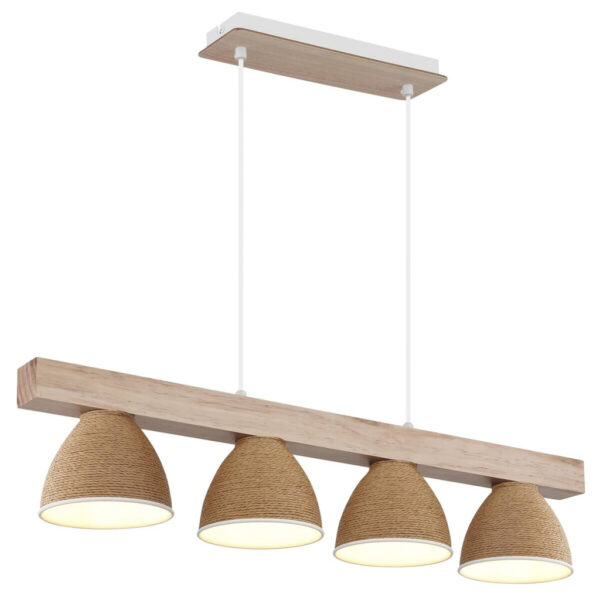 Globo - Pendelleuchte braun weiß Metall Holz B/H/L: ca. 15x120x75 cm E14 4 Brennstellen in Braun, Weiss