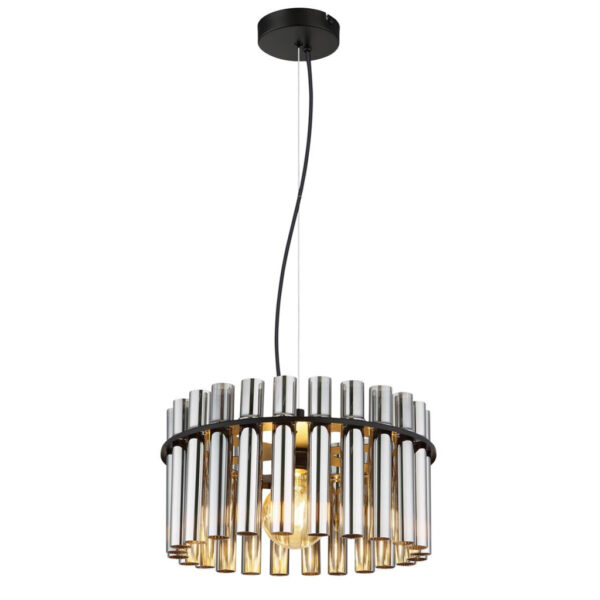 GLOBO Pendelleuchte
Rauch schwarz Metall Glas PVC H/D: ca. 120x38 cm E27 1 Brennstellen