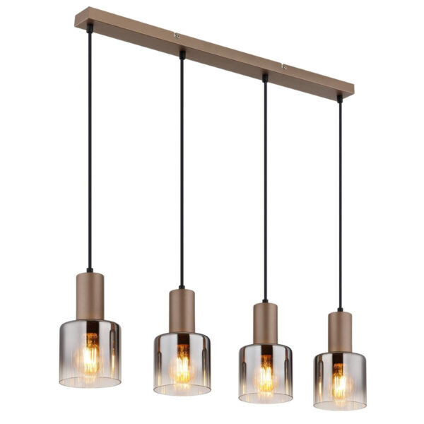 9007371586189 GLOBO Pendelleuchte Walton 4
klar kaffee Rauch Glas Metall B/H/L: ca. 12x150x78 cm E27 4 Brennstellen