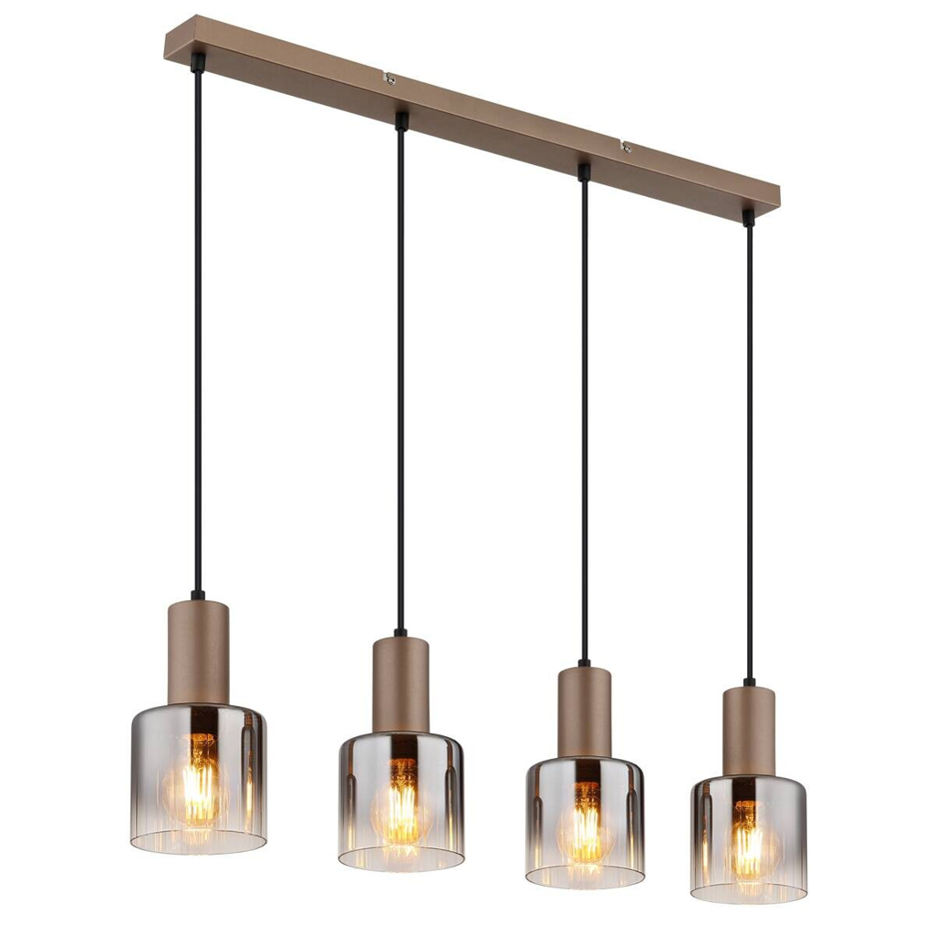 GLOBO Pendelleuchte Walton 4
klar kaffee Rauch Glas Metall B/H/L: ca. 12x150x78 cm E27 4 Brennstellen
