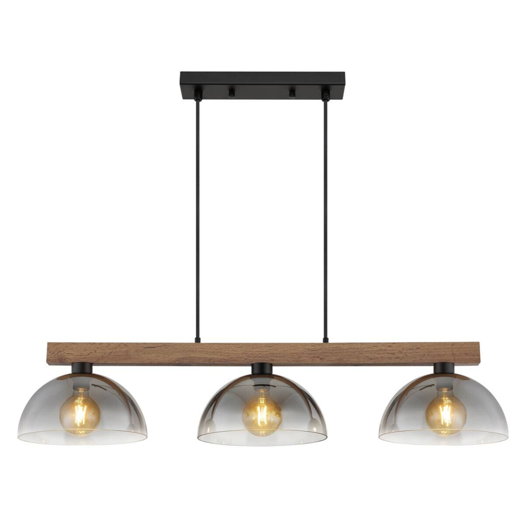 GLOBO Hängeleuchte
dunkelbraun mattschwarz Rauch Holz Metall Glas B/H/L: ca. 30x120x114 cm E27 3 Brennstellen