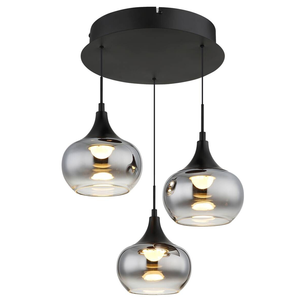 Globo - LED-Pendelleuchte schwarz Rauch Metall Glas H/T: ca. 150x37 cm 1 Brennstellen in Rauch, Schwarz