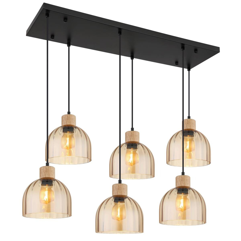 GLOBO Pendelleuchte
amber schwarz Glas Metall B/H/T: ca. 36x130x105 cm E27 6 Brennstellen