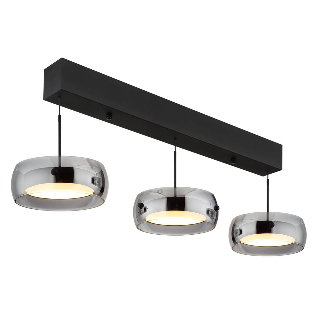 GLOBO LED-Hängeleuchte
mattschwarz Rauch Opal Metall Glas Kunststoff B/H/L: ca. 20x120x85 cm 1 Brennstellen