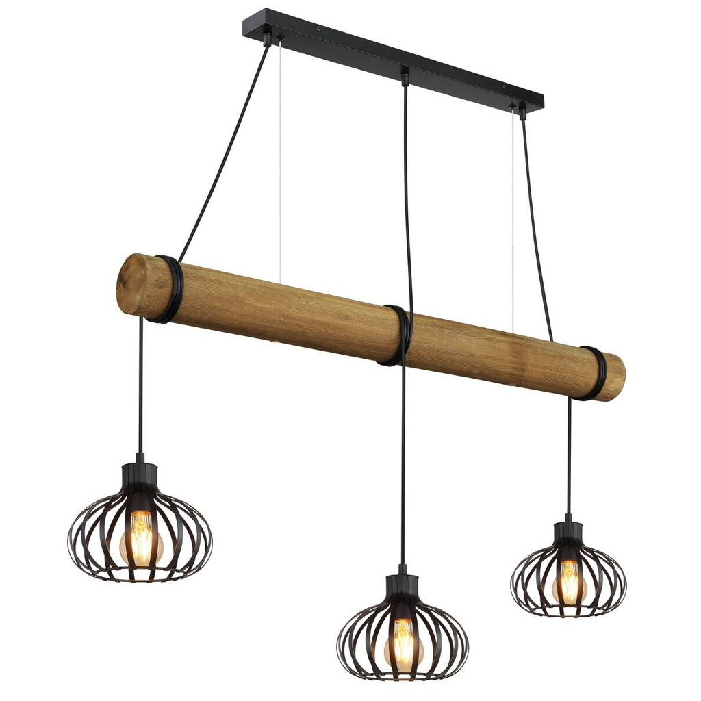 Globo - Pendelleuchte schwarz Metall Holz B/H/L: ca. 20x150x100 cm E27 3 Brennstellen in Schwarz