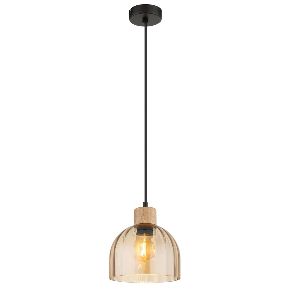 GLOBO Pendelleuchte
schwarz amber Metall Glas H/D: ca. 120×20 cm E27 1 Brennstellen