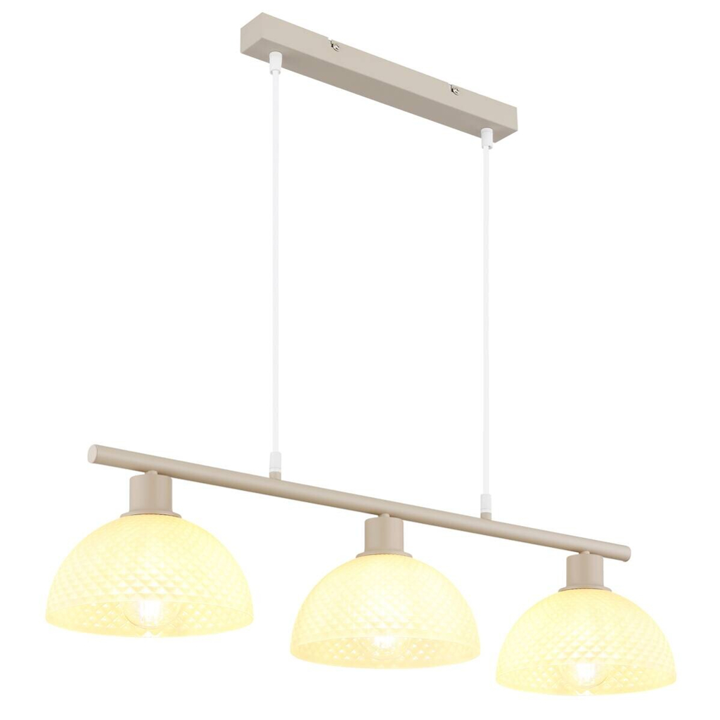 GLOBO Pendelleuchte
sand champagner weiß Glas Metall PVC B/H/L: ca. 20x120x77 cm E27 3 Brennstellen