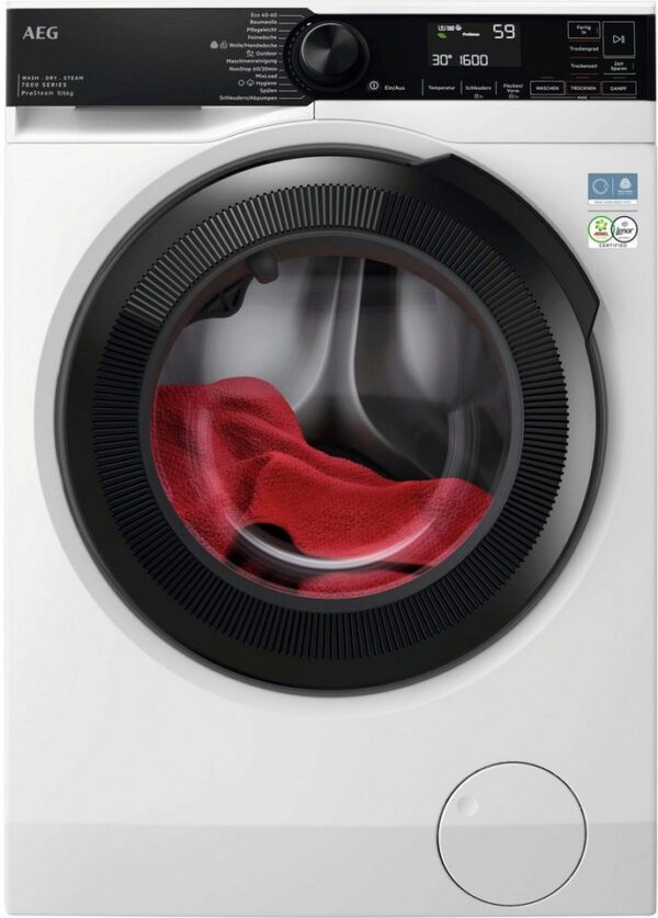 AEG Waschtrockner 7000 ProSteam® LWR7F70690 914611601, 9 kg, 6 kg, 1500 U/min, ProSteam®: Auffrischen mit Dampf statt Waschen und 96 % Wasser sparen
