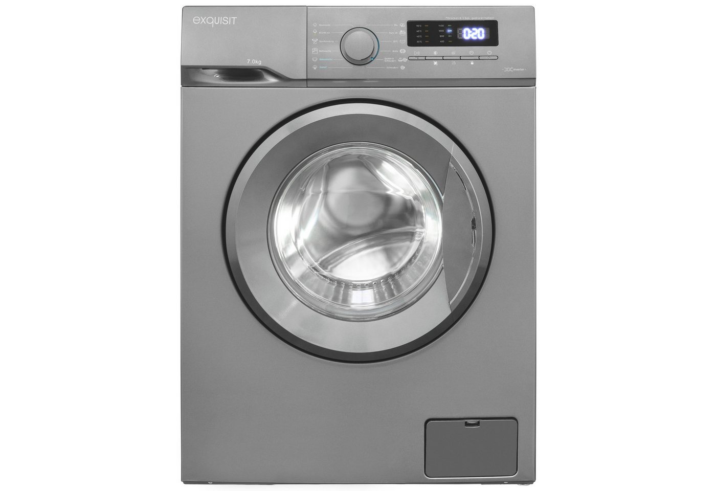 Exquisit Waschmaschine WA7014-021A inoxlook-az, 7 kg, Kurzprogramm-frische Wäsche nach 15 Minuten,AquaStop-Vollwasserschutz