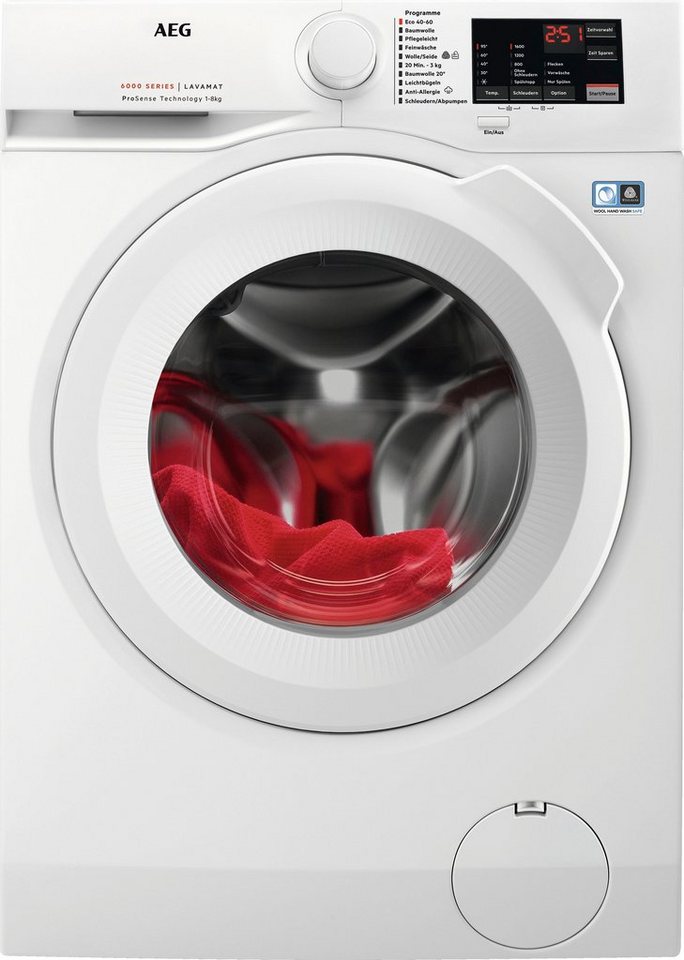 AEG Waschmaschine 6000 ProSense® L6FA68FL, 8 kg, 1600 U/min, Anti-Allergie-Programm: Entfernt zuverlässig Viren und Bakterien