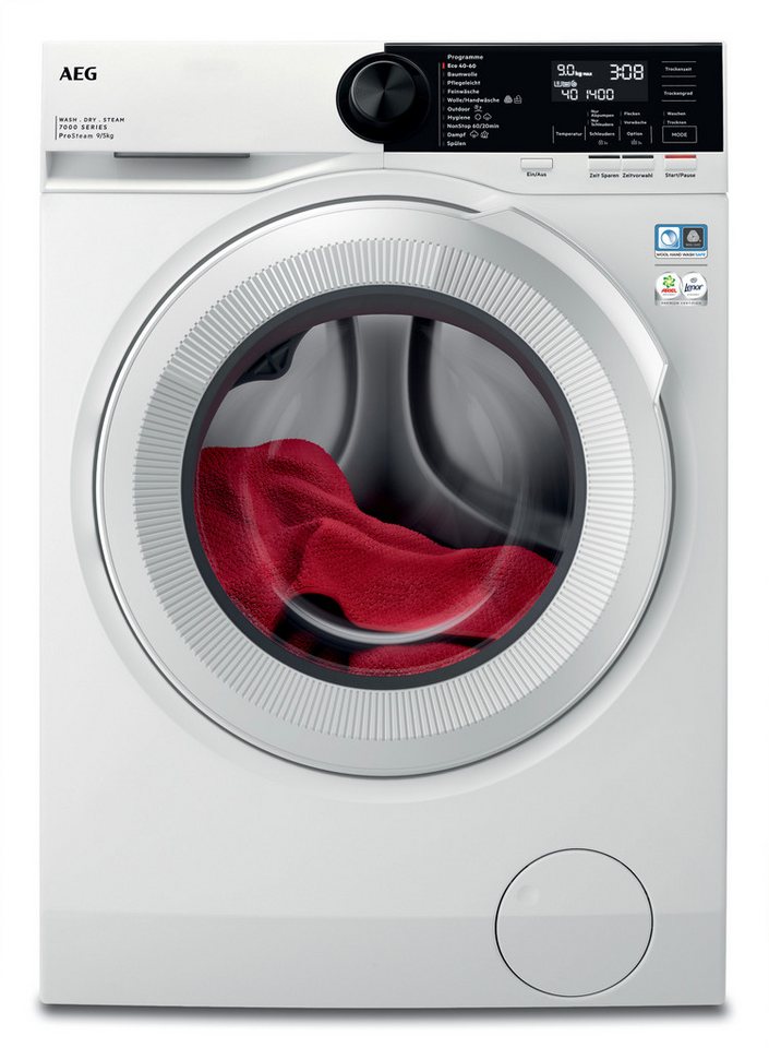 AEG Waschtrockner 7000 PowerCare® LWR859WT, 9 kg, 5 kg, ProSteam®: Auffrischen mit Dampf statt Waschen und 96 % Wasser sparen