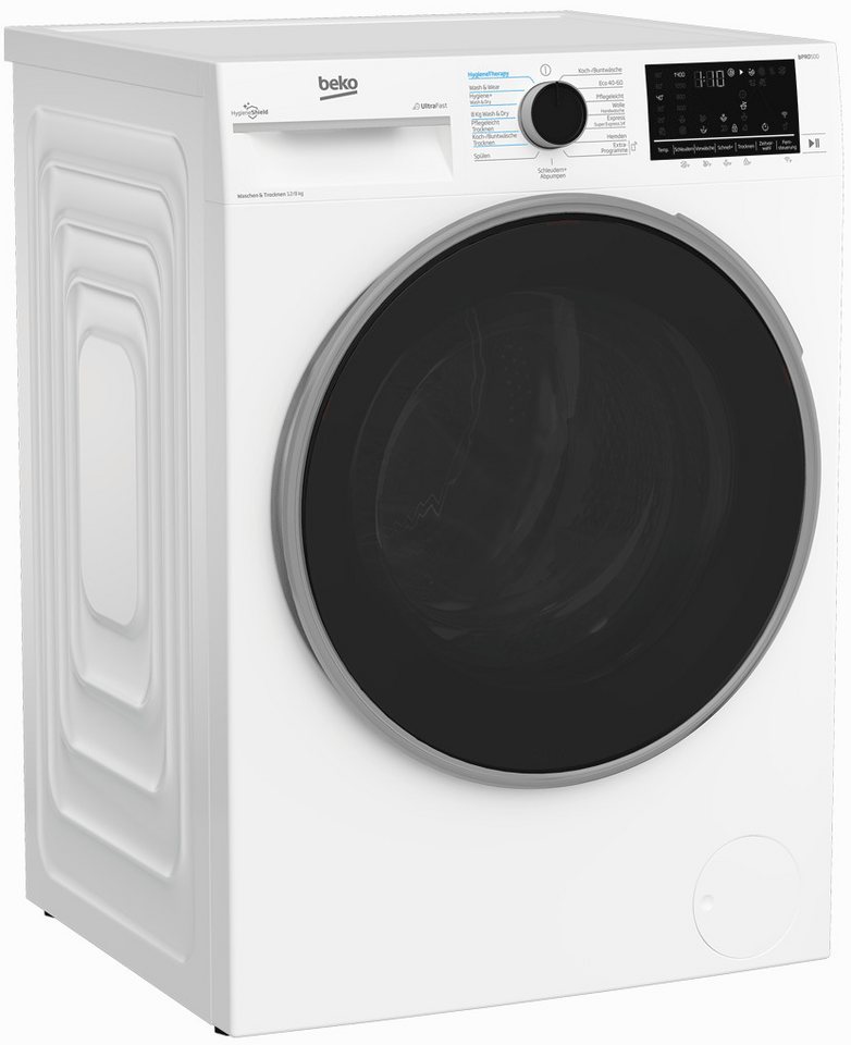 BEKO Waschtrockner B3DFT512447W, 12,00 kg, 8 kg, 1400 U/min, SteamCure-Dampf, AddXtra, Hygiene Therapy, Watersafe