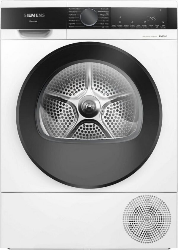 SIEMENS Wärmepumpentrockner iQ500 WQ45G2D00, Selbstreinigender Kondensator, Halbe Beladung, Reversierende Trommel