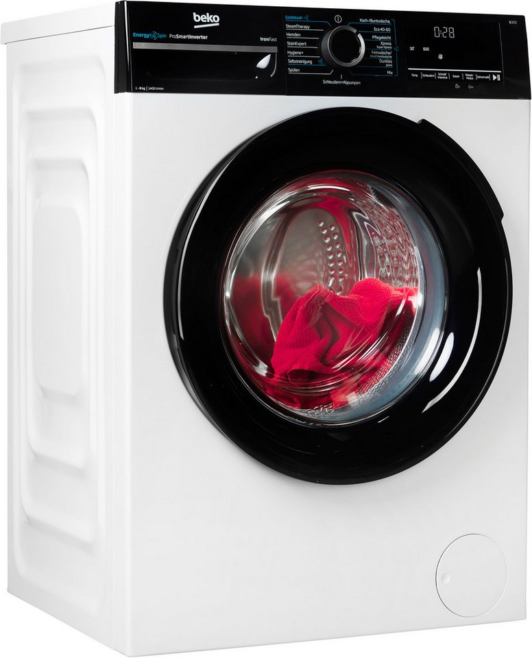 BEKO Waschmaschine BM3WFU4841W, 8 kg, 1400 U/min, Waschen mit EnergySpin: Bis zu 35 % Energie sparen – nicht nur in Eco