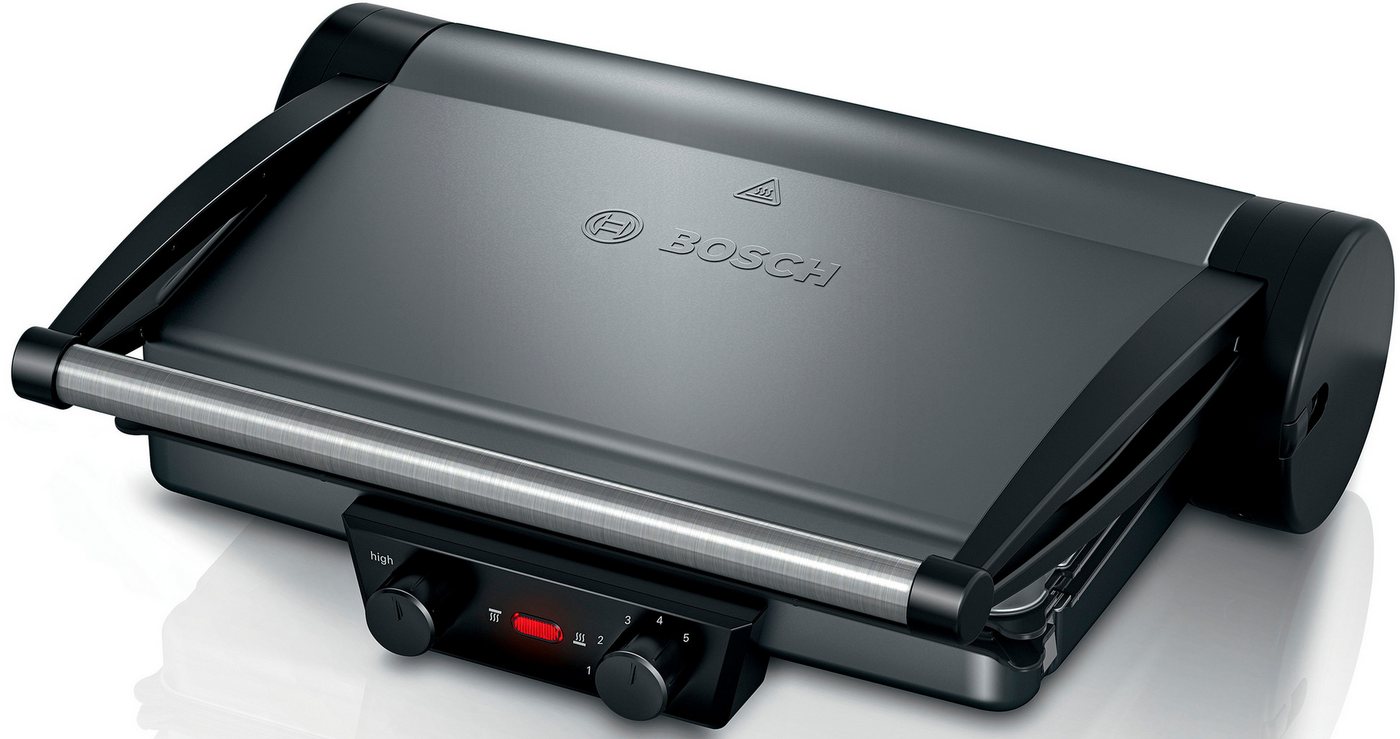 Bosch Kontaktgrill TCG4215, 3-in1-Kontaktgrill, Temperaturregler, einfache Reinigung, 2000 W, Fettablaufrinne, Auflaufform, herausnehmbare Aluminium-Grillplatten