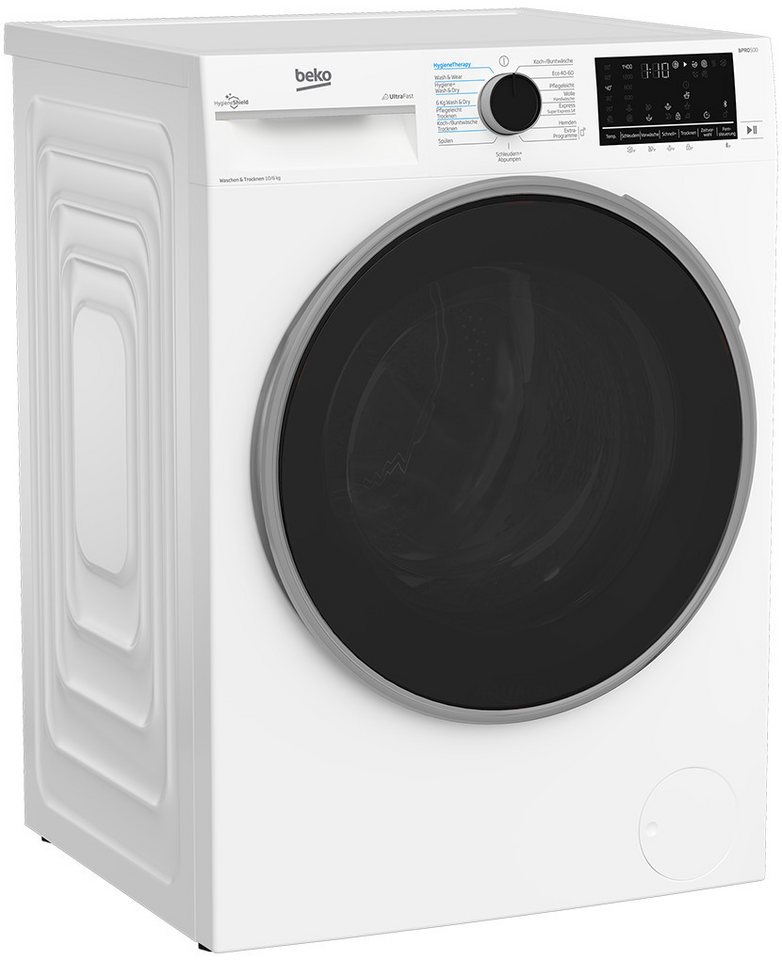 BEKO Waschtrockner B3DFT510447W, 10 kg, 6 kg, 1400 U/min, Nachlegefunktion, Hygiene, SteamCure-Dampf, 15 Programme
