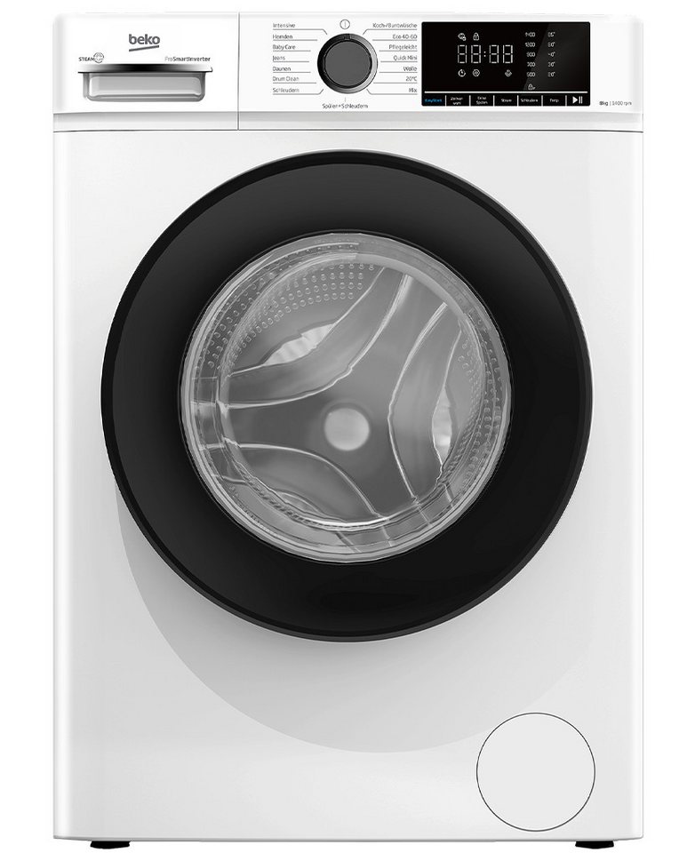 Beko Waschmaschine BM3WFOE841PSA, 8 kg, 1400 U/min, SteamCure, AddXtra-Nachlegefunktion, Kindersicherung