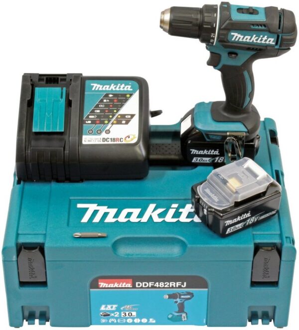 Makita Akku-Bohrschrauber DDF482RFJ, max. 1900 U/min, inkl. 2 Akkus 18V/3Ah, Ladegerät und Koffer Makita Akku-Bohrschrauber DDF482RFJ, max. 1900 U/min, inkl. 2 Akkus 18V/3Ah, Ladegerät und Koffer
