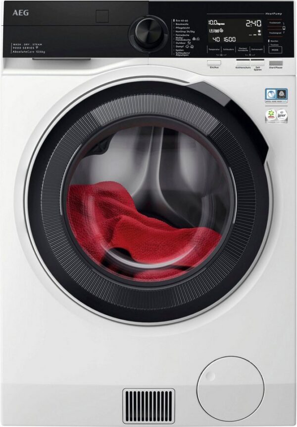 AEG Waschtrockner 9000 AbsoluteCare® LWR9W81600, 10 kg, 6 kg, 1550 U/min, AbsoluteCare®: Wärmepumpe und kein Einlaufen von Wolle und Seide
