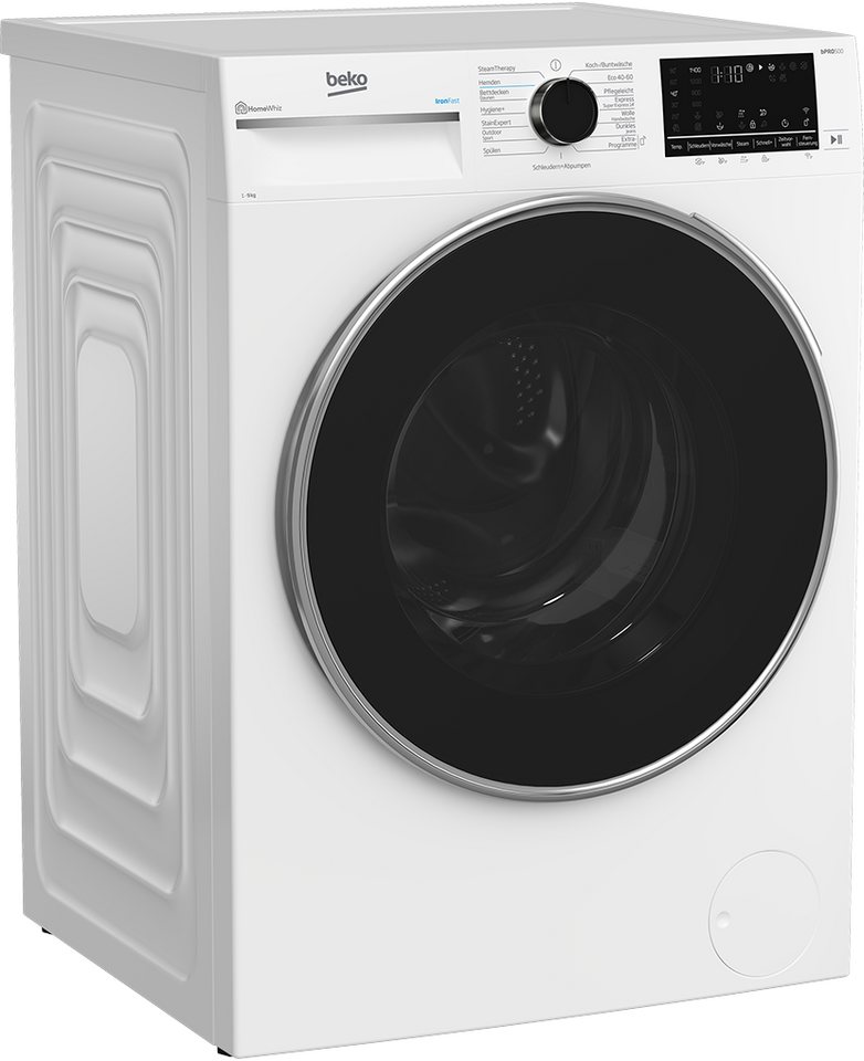 BEKO Waschmaschine B5WF69410W, 9 kg, 1400 U/min, AddXtra, WiFi-Steuerung, Display, Restzeitanzeige, 15 Programme
