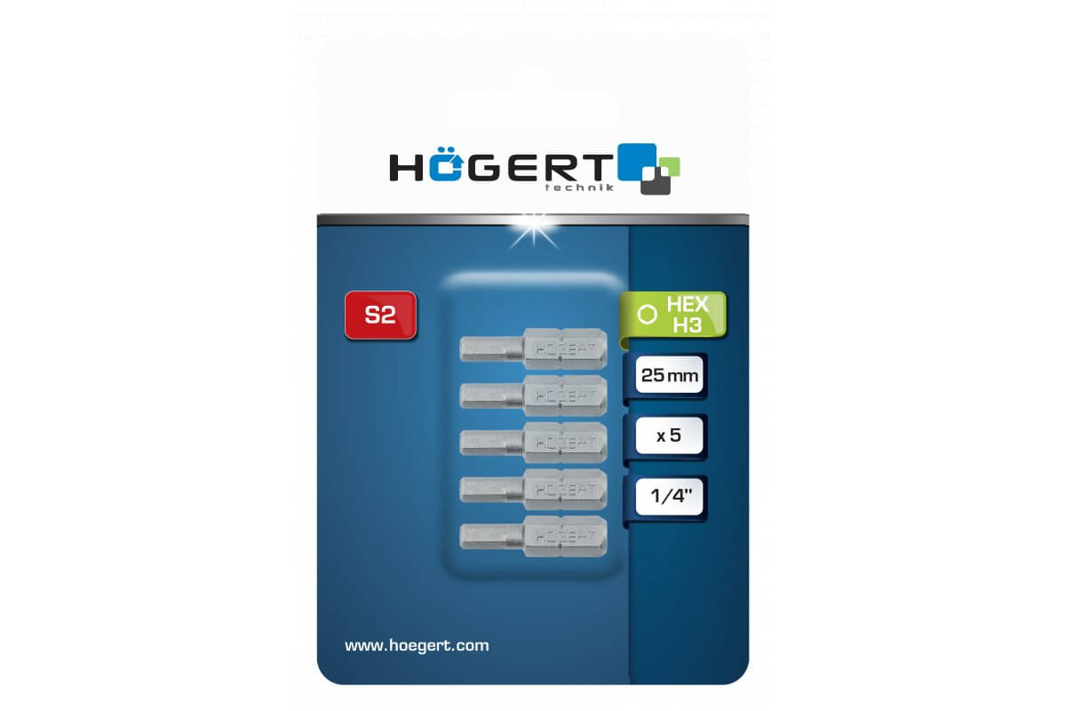 Högert Sechskant H Bits 25 mm aus Stahl, H 6 – 5 Stück