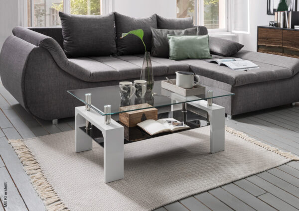 Glascouchtisch Modena glasklar weiß Hochglanz B/H/T: ca. 100x45x60 cm Glascouchtisch Modena glasklar weiß Hochglanz B/H/T: ca. 100x45x60 cm – Bild 2