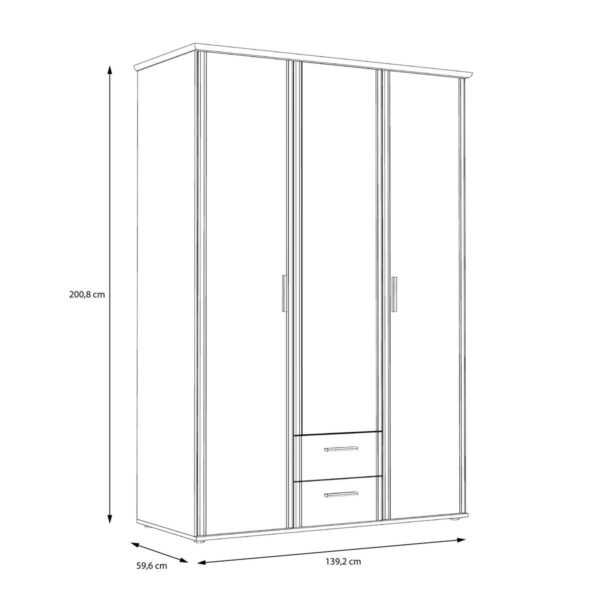 Kleiderschrank Eiche Sonoma Nachbildung B/H/T: ca. 139,2x200,8x59,6 cm – Bild 3