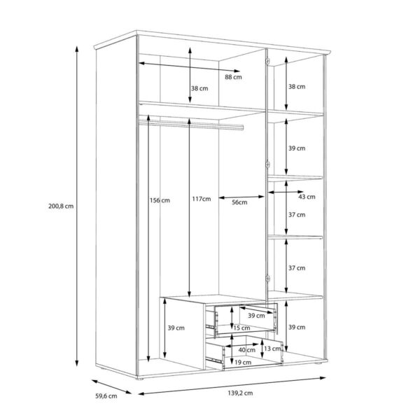 Kleiderschrank Eiche Sonoma Nachbildung B/H/T: ca. 139,2x200,8x59,6 cm – Bild 4