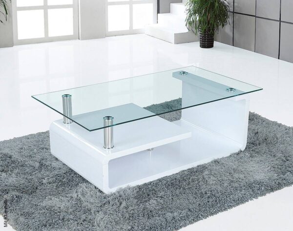 Glascouchtisch Emil glasklar weiß Hochglanz lackiert B/H/T: ca. 110x40x65 cm – Bild 2