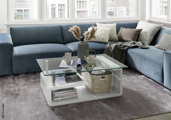 Glascouchtisch Emil glasklar weiß Hochglanz lackiert B/H/T: ca. 110x40x65 cm – Bild 3