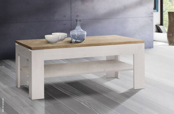 Couchtisch weiß Pinie Nachbildung Eiche Antik Nachbildung B/H/T: ca. 120x43x75 cm – Bild 2