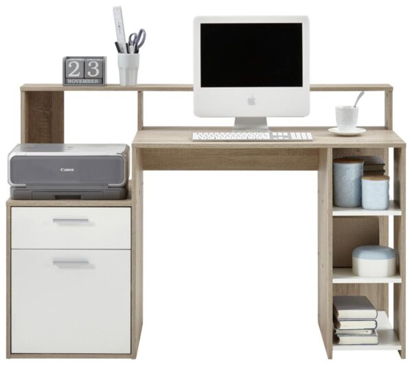 Schreibtisch Eiche Sonoma Nachbildung weiß B/H/T: ca. 139x92x54 cm – Bild 2