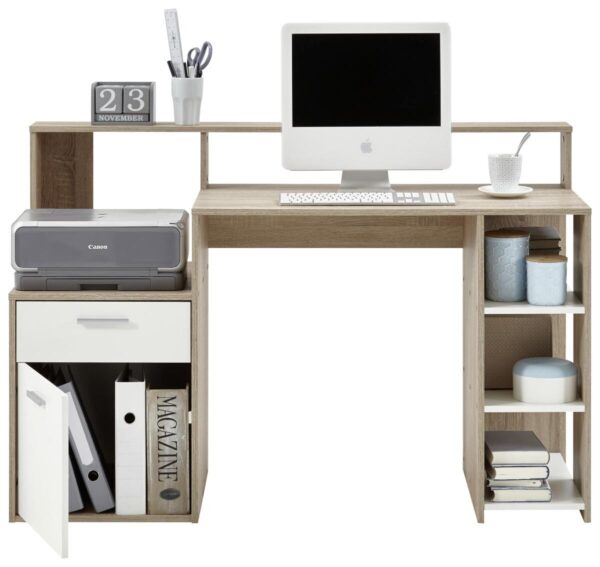 Schreibtisch Eiche Sonoma Nachbildung weiß B/H/T: ca. 139x92x54 cm – Bild 3