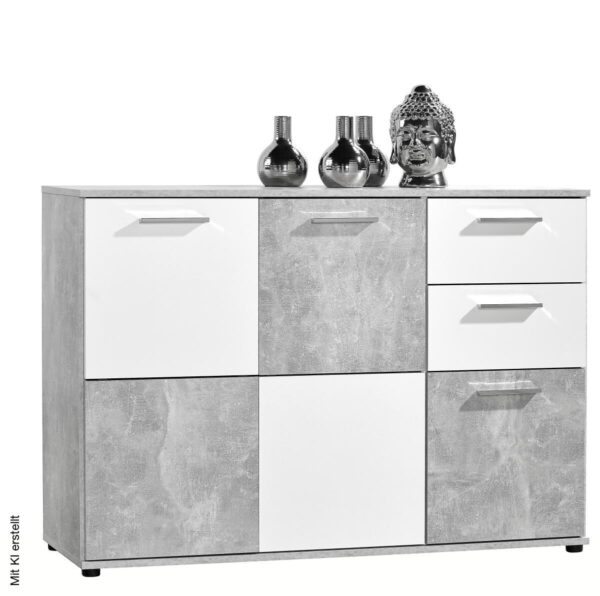 Kommode Zero Beton Optik weiß B/H/T: ca. 117x82x39 cm – Bild 2