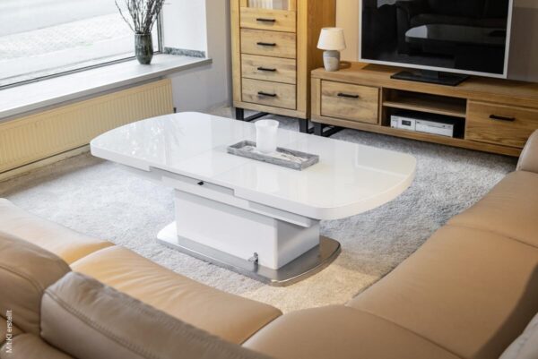 Couchtisch Levi weiß Hochglanz lackiert B/H/T: ca. 135x50x75 cm – Bild 3