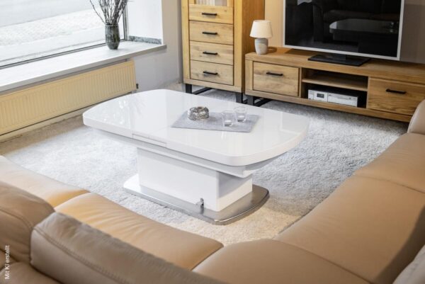 Couchtisch Levi weiß Hochglanz lackiert B/H/T: ca. 135x50x75 cm – Bild 5
