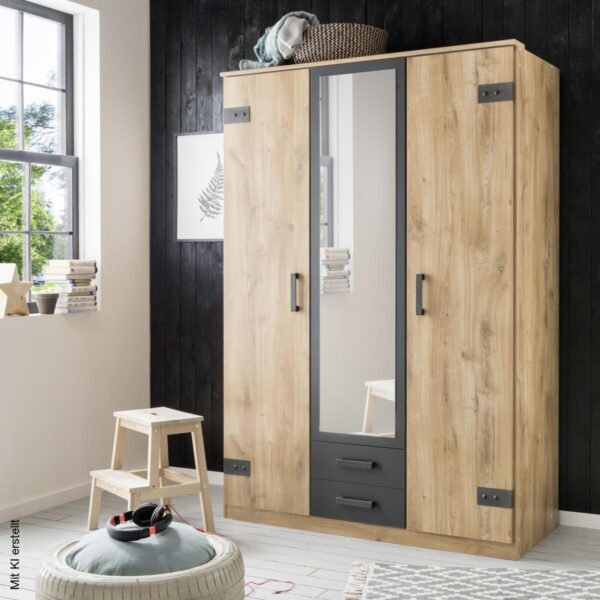 Kleiderschrank Cork Eiche Nachbildung Graphit B/H/T: ca. 135x199x58 cm – Bild 2