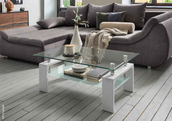 Glascouchtisch Modena weiß Hochglanz glasklar B/H/T: ca. 100x45x60 cm Glascouchtisch Modena weiß Hochglanz glasklar B/H/T: ca. 100x45x60 cm – Bild 2