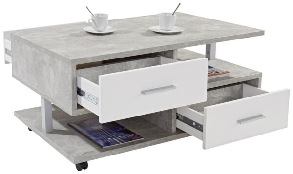Couchtisch Quattro Beton Optik weiß Nachbildung B/H/T: ca. 105x45x60 cm – Bild 2