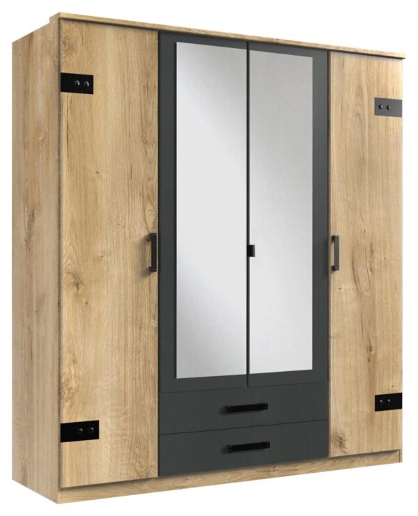 Kleiderschrank Cork Graphit Plankeneiche Nachbildung B/H/T: ca. 180x199x58 cm – Bild 2