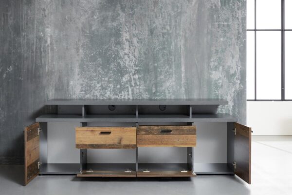 TV-Lowboard Mood Old Wood Nachbildung Beton dunkel Optik B/H/T: ca. 180x65x44 cm – Bild 2