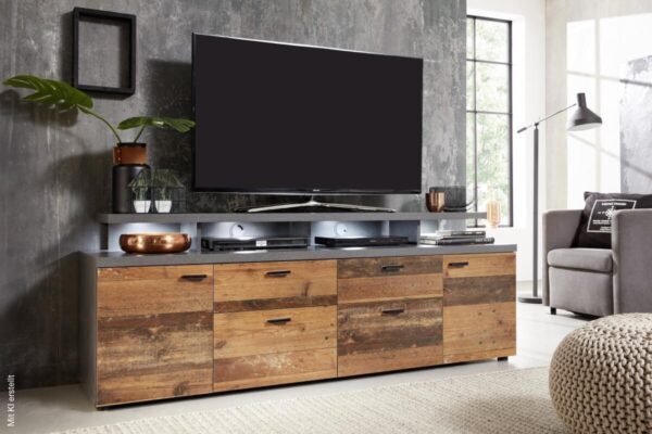 TV-Lowboard Mood Old Wood Nachbildung Beton dunkel Optik B/H/T: ca. 180x65x44 cm – Bild 3